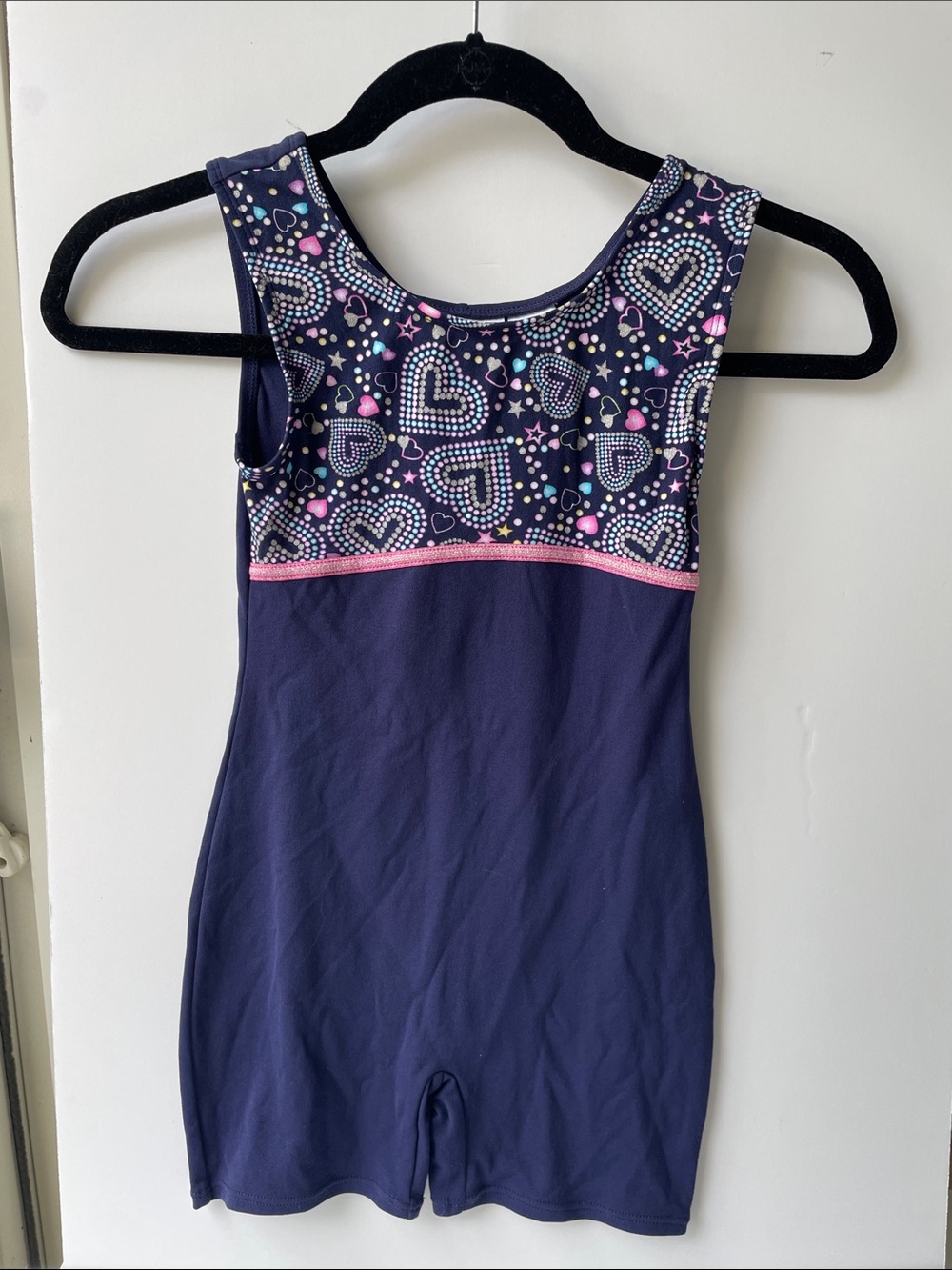 Girls Navy Sleeveless One-Piece Bodysuit with Heart Print